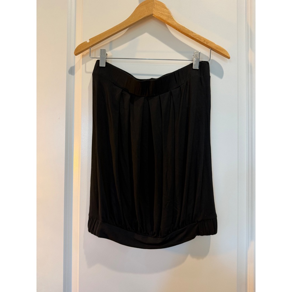 Maggie Tang Womens XL Black Pleated Strapless Tube Top Bubble Hem Stretch Tank